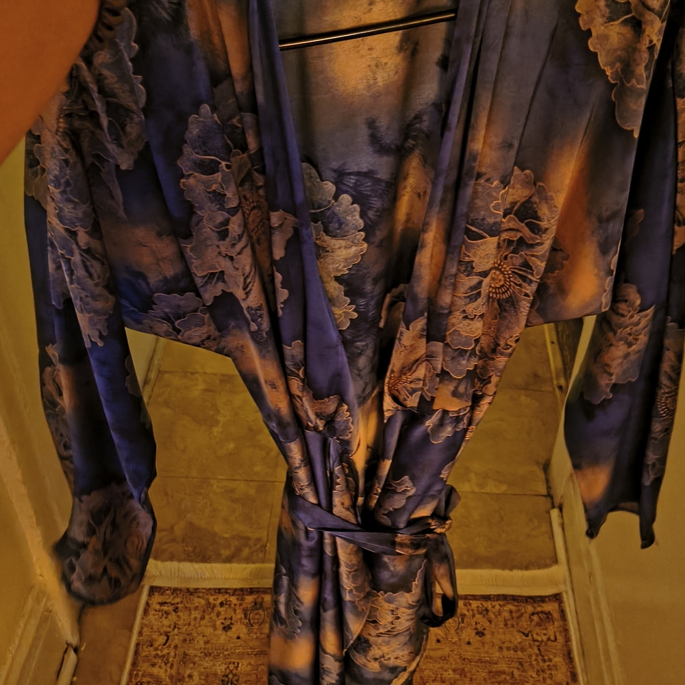Elegant Blue Floral Women's Satin Dress - Picture 6 of 7